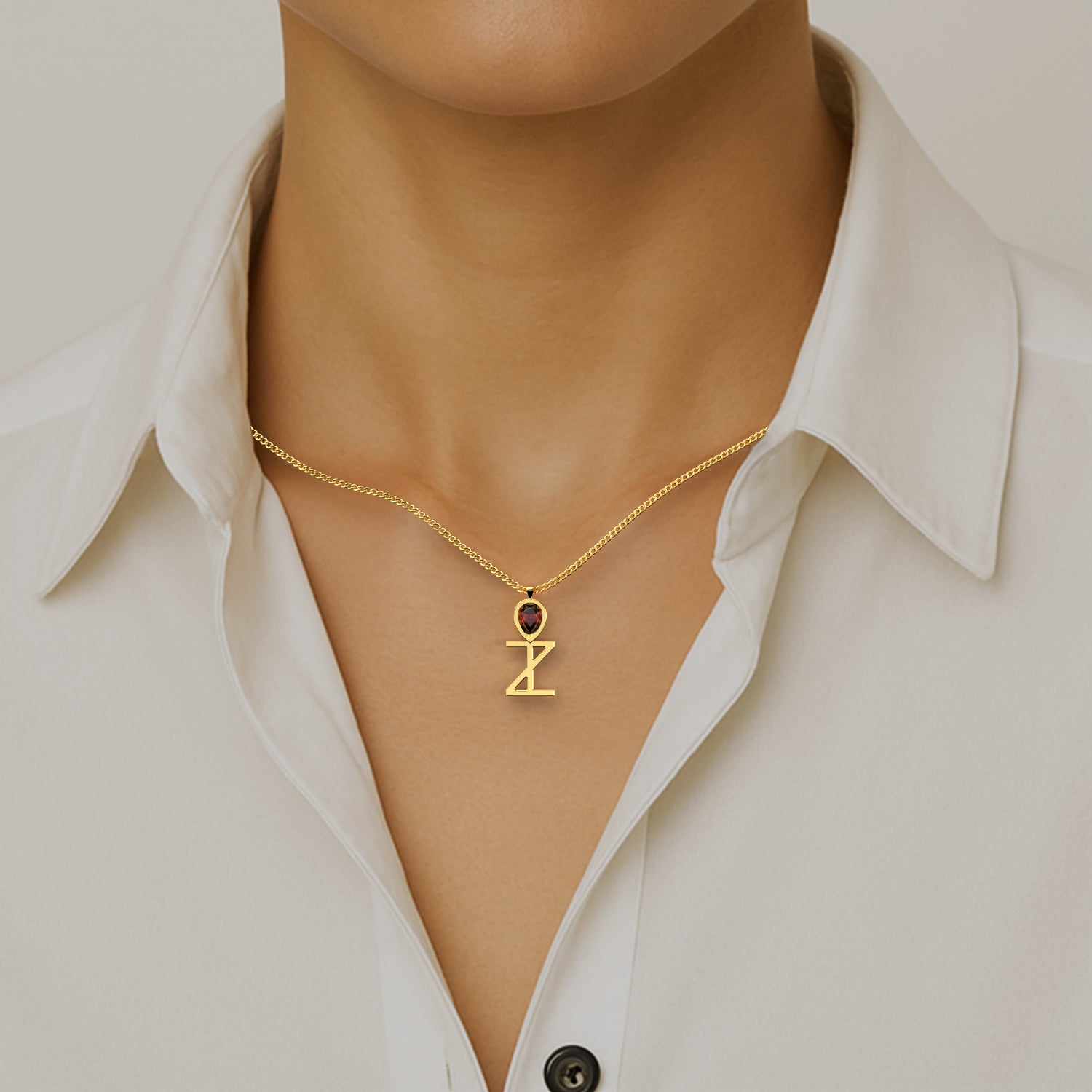 Ankh Motif Pendant in Yellow Gold and Ruby image 1