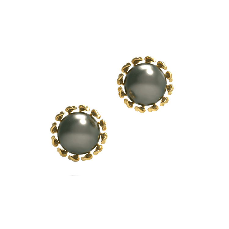 Ladinardò™ 2024 Solar Eclipse Stud Earrings in Yellow Gold, Black Tahitian Pearl image 2