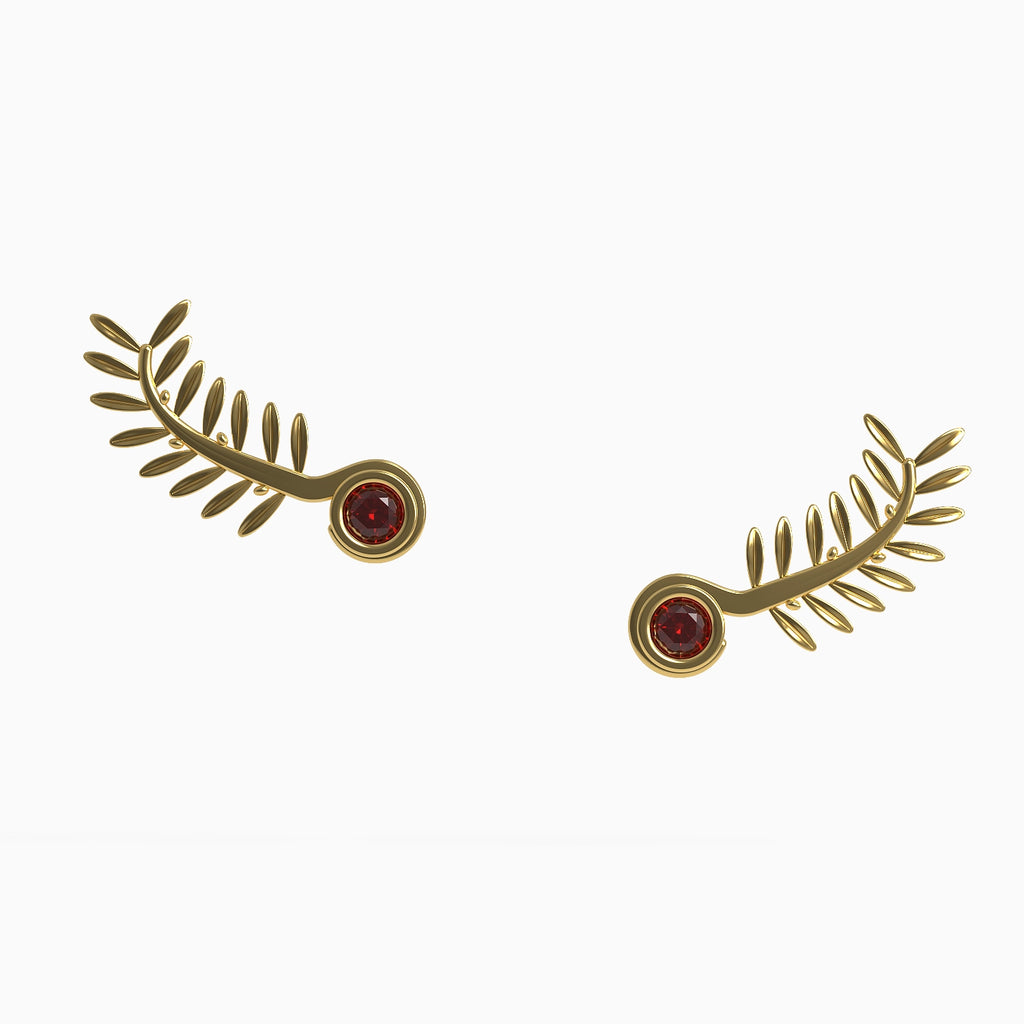 Ladinardò™ Olive Leaf Climber Earrings in Yellow Gold and Ruby image 0