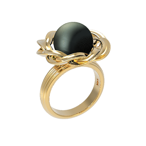 Perle Tressée Ring in Yellow Gold and Black Tahitian Pearl image 4